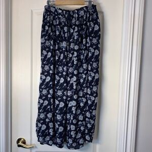 Navy Daisy Maxi Skirt Cottagecore Prairie Waist Adjustable Boho Flowy
